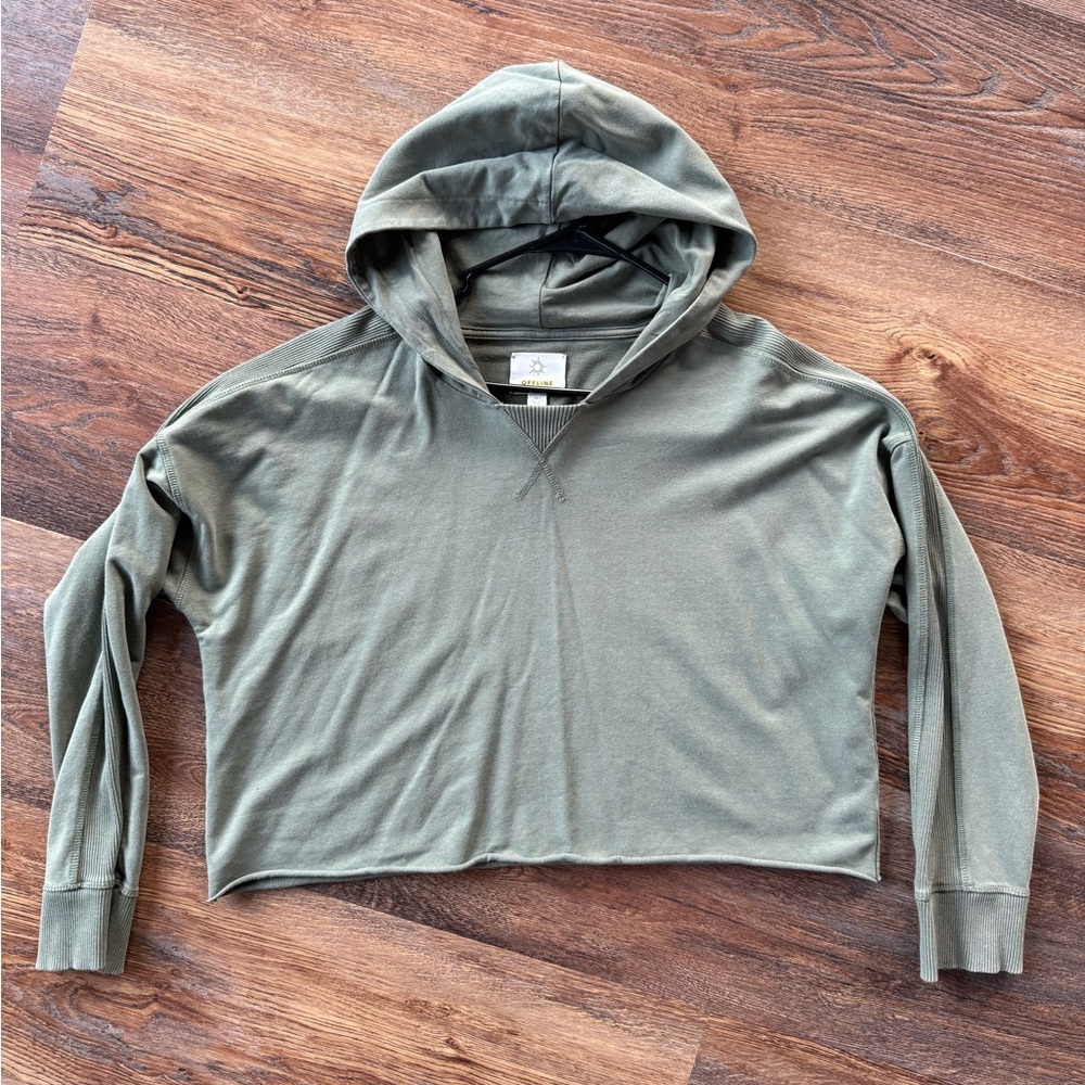 Aerie Offline Cropped Olive Green Hoodie